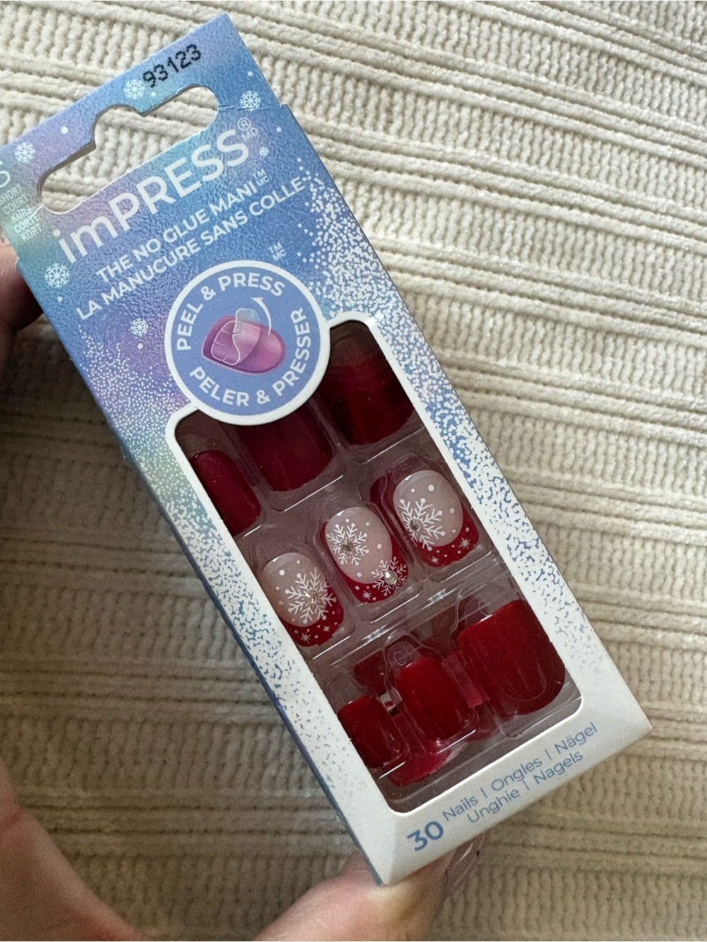 imPRESS Red Snowflake Press-On Nails - 30 Pack Christmas Holiday